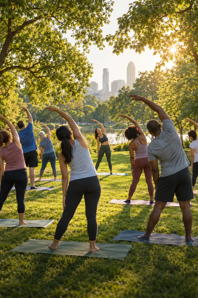 Grupo de personas haciendo una actividad en un parque